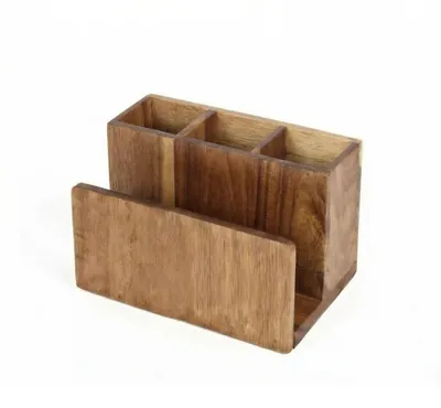 Image de Cheffinger, porte-couverts en bambou avec compartiment à serviettes, 4 compartiments, marron