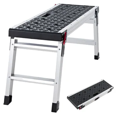 Immagine prodotto di Piattaforma di lavoro pieghevole SucceBuy 910x310x420 mm in alluminio, portata 226,8 kg, piano di calpestio con blocco di sicurezza e poggiapiedi antiscivolo, scala a pioli portatile per lavori di manutenzione, tinteggiatura e riparazioni