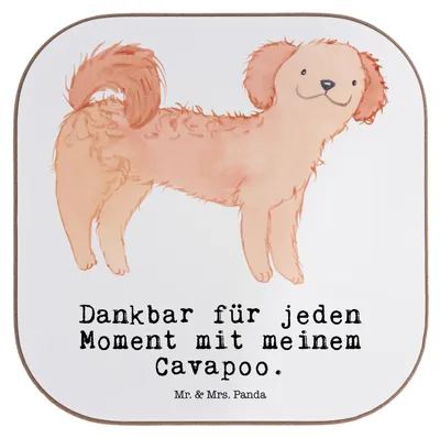 Produktbild von Mr. & Mrs. Panda Tassen Untersetzer Cavapoo Moment - Weiß - Geschenk, Getränkeuntersetzer, bieruntersetzer, gläseruntersetzer, Cavoodle, Coaster, Tischuntersetzer, Glas