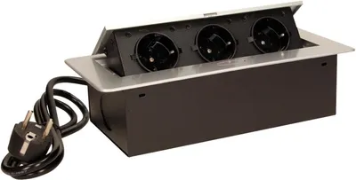 Produktbild von Tisch-Einbausteckdose 3fach silber-schwarz 2500W 1,5m Anschlusskabel