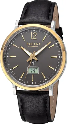Produktbild von Regent Armbanduhr Herren Leder Analog-Digital Uhr schwarz Funkuhren URFR285
