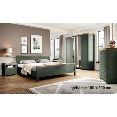 Produktbild von Schlafzimmer Komplett Set grün Landhausstil EPSOM-83 Doppelbett Liegefläche 180 x 200 cm, in grün mit Lefkas Eiche Nb.
