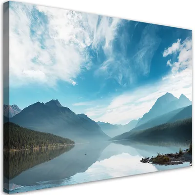 Produktbild von Leinwandbild See mit Bergen im Hintergrund 60x40 Feeby Blau bild für die wand bereit zum aufhängen