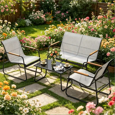 Image de Ensemble de mobilier de jardin, ensemble de mobilier de salon 4 pièces, ensemble de mobilier de terrasse, ensemble de mobilier d'extérieur