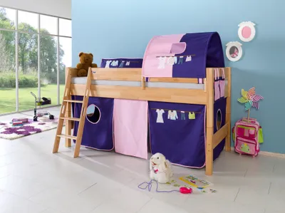 Produktbild von Relita Halbhohes Spielbett Kim Buche massiv natur lackiert mit Textil-Set, BH1131114+TX5002087+TX5072087+TX5032087