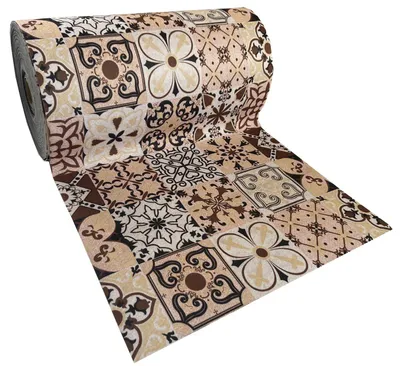 Imagen del producto de Alfombra moqueta antideslizante por metros para cocina y pasillo - Azulejo Retro Marrón 7080005-1
