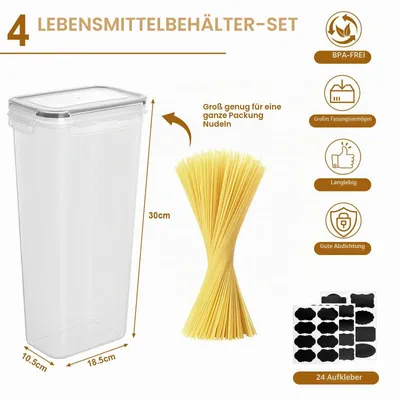 Productafbeelding van Cozary voorraadbakken van 2,8 liter met deksel, luchtdicht, set van 4, BPA-vrij