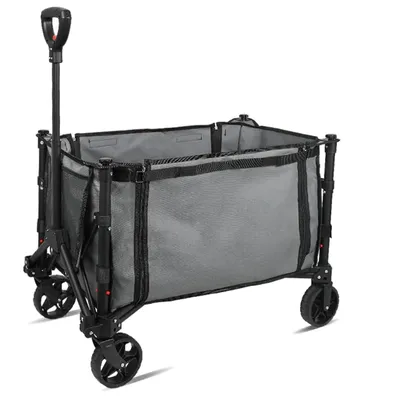 Produktbild von Faltbarer 4-Rad-Wagen, 200 Pfund Tragkraft, tragbarer, faltbarer Mehrzweck-Gartenwagen, All-Terrain-Räder und seitliche Aufbewahrungstaschen