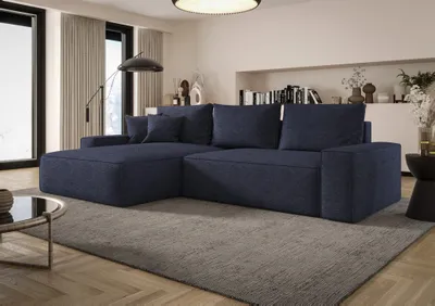 Produktbild von Ecksofa Schlafsofa Sofa WALKEN Stoff Aragon Dunkeblau Ottomane Links