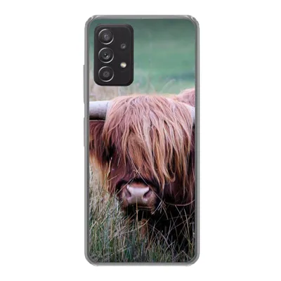 Produktbild von MuchoWow® Handyhülle Schutzhülle Hülle für Samsung galaxy a73 Schottischer Highlander - Hörner - Gras Silikon Softcase Handy Hülle - Handyhülle