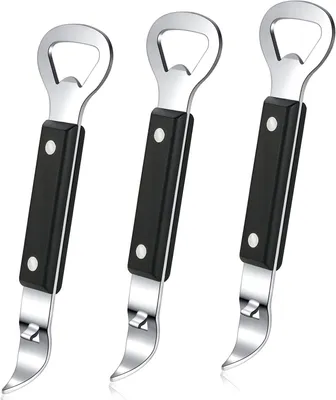 Produktbild von Manueller Dosenöffner aus Edelstahl mit 3-teiligem Schneidkopf und schwarzem Griff