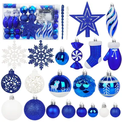 Immagine prodotto di Set di palline natalizie, 135 pezzi, plastica, infrangibili, colore blu