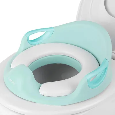 Produktbild von Kinder Toilettensitz Töpfchentrainer - WC Sitz Aufsatz für Kleinkinder - Mit Spritzschutz - Griffe und Rückenlehne - Für Jungen und Mädchen - Hellgrün