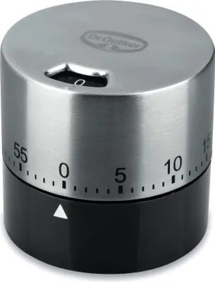 Produktbild von Dr. Oetker Mechanischer Kurzzeitmesser bis zu 60 min EXCLUSIVE, Küchenwecker aus Edelstahl, Timer funktioniert ganz ohne Batterie, (Farbe: Grau-Braun/Silber) Menge: 1 Stück