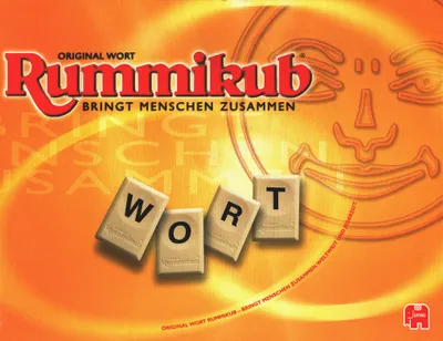The cover of the Rummikub Wort board game, featuring the game's logo and four tiles spelling out 'WORT'.