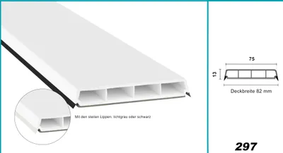 Produktbild von HEXIM Fenstersprossen weiß 1 & 2 Meter - selbstklebende Glassprossen aus PVC Kunststoff, Dichtungslippen(steil & ausgestellt) in grau und schwarz - HJ 297(2000x75x13mm, schwarze Lippe)