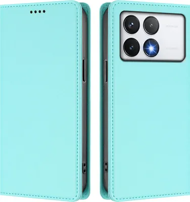 Obrázek produktu pro Kožené pouzdro pro Xiaomi Poco F6 Pro, magnetické flipové pouzdro zPolyuretankůže se stojánkem Mátově zelená
