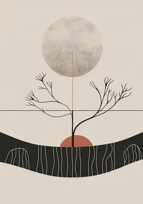 Produktbild von Plakat Wintermond 70x100cm – Minimalistische Winterlandschaft mit entblättertem Baum und Mond