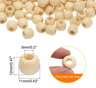 Produktbild von 300 Stk. Gro?loch-Holzperlen Haarzopfperlen, Unvollendete natš¹rliche Fassholz-Abstandshalterperlen fš¹r Handwerk Haar DIY Makramee Schmuckherstellung, Wei? (12 x 11mm, 5mm Loch)