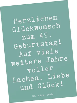 Produktbild von Mr. & Mrs. Panda Postkarte Spruch 49. Geburtstag Glückwünsche - Meeresbrise - Geschenk, Ansichtskarten, Liebe, Grußkarte, Geburtstagsgeschenk, Happy Birthday, Postkarten