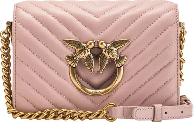Produktbild von PINKO Leder Umhängetasche Abendtasche Love Click Mini Sheep Nappa Chevron Cipria - Antique Gold lachsfarben