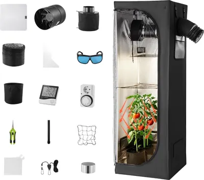 Produktbild von Growbox Komplettset - Growzelt 60x60x180 cm - Vollspektrum LED-Pflanzenlampe - Abluft & Belüftungssystem - 600D Hochreflektierendes Mylar - Für Blumen & Gemüse