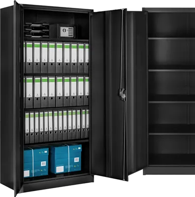 Produktbild von tectake Aktenschrank Stahl schwarz - 5 verstellbare Böden, abschließbar mit Zylinderschloss, 180x90x40 cm