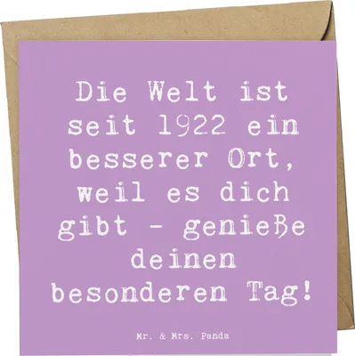 Produktbild von Mr. & Mrs. Panda Grußkarte Spruch 1922 Geburtstag - Lavendeltraum - Geschenk, Alter, Geburtstagsgeschenk, anlasskarte, geboren, Feier, Klappkarte, Glückwunschkarte