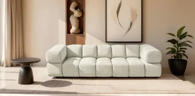 Produktbild von Sofiland Averro 4-Sitzer Sofa 280 cm Bubble-Steppung Strukturstoff Cremeweiß