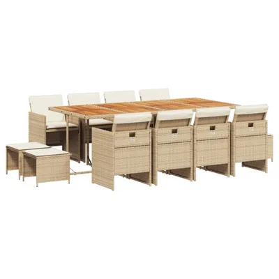 Produktbild von 13-tlg. Garten-Essgruppe mit Kissen Beige Poly Rattan