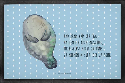 Produktbild von Mr. & Mrs. Panda fußmatte Seekuh Happy 40 x 60 cm - Blau Pastell - Geschenk, Fußabtreter, Neustart, Meer, Schmutzfangmatte, Schmutzmatte, Freundin, Liebeskummer, Respekt