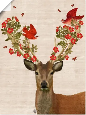 Produktbild von ARTland Poster Hirsch und Vögel Liebe Größe: 30x40 cm
