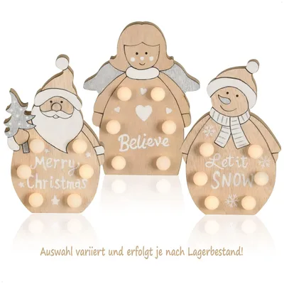 Produktbild von com-four® 3x LED Weihnachtsfigur als dekorative Beleuchtung - Holzfigur als Weihnachtsdekoration - Deko aus Holz mit Licht - Holzdekoration zu Weihnachten [Auswahl variiert]