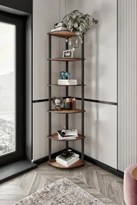 Immagine prodotto di Skye Decor, Bookcase 6 Corner - Walnut, libreria, noce, 100% MDF, 34 x 173 x 34 cm