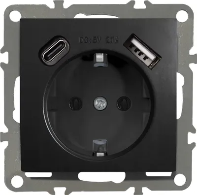 Produktbild von Schuko Steckdose 230V mit USB-C + USB-A QUADRA schwarz