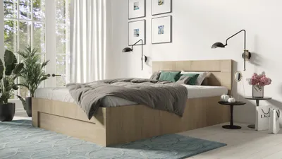 Produktbild von FURMEB24 - WER - 180 x 200 cm Bettgestell mit Lattenrost - Metall Bettrahmen mit ger€umigem Boxkasten - Bett in Holzoptik -  Eiche Sonoma