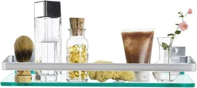 Produktbild von Famanu Wandregal Badezimmer - Glas und Metall, 38,5 x 11,5 cm