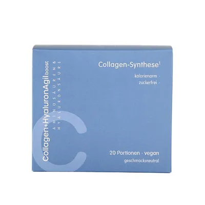 Produktbild von Collagen+HyaluronAgil boost · Unterstützung von Haut, Kollagenbildung & Elastizität Dein veganer Beauty-Boost von innen