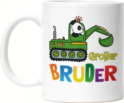 Produktbild von Großer Bruder Tasse Panda Bagger Motiv Geschenk Ankündigung Babynews