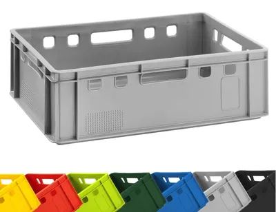 Produktbild von 1x BURI Fleischkiste E2 Grau 60x40x20cm Lagerkiste, Meischkiste, Metzgerkiste Eurobox aus Deutschland lebensmittelecht, robust, stapelbar