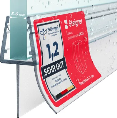 Produktbild von STEIGNER Duschdichtung UK33 80 cm (1 Stk.) Transparent - Dichtung gerade für Eckeinstieg Dusche oder Fünfeckdusche mit Duschtür 5-6 mm - Schutz gegen Auslaufen, Perfekte Passform, Wasserdicht