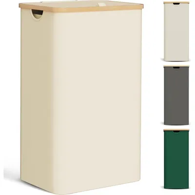Produktbild von Wäschekorb mit Deckel 85L schmal faltbar Bambus Beige 30x40x70 cm