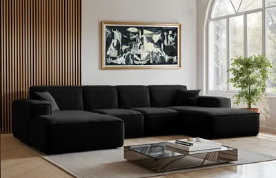 Produktbild von Kaiser Möbel Sofa U-Form Siena, U-förmiges Ecksofa, Stoff Salvador Schwarz