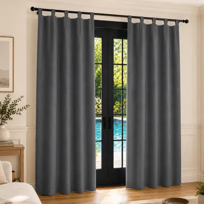 Image de Rideaux occultants gris foncé, pour salon ou chambre, rideaux thermiques d'obscurcissement, 132 x 213 cm (lot de 1), rideaux d'intimité imperméables