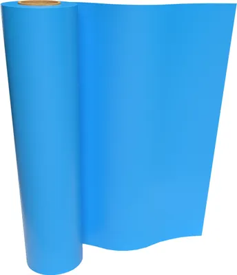 A roll of blue vapor barrier film on a white background.