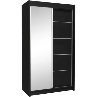 Produktbild von Schwebetürenschrank MARIKA 150 cm – Kleiderschrank mit Spiegel & Schiebetüren (Schwarz)