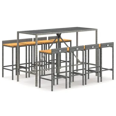 Produktbild von 9-tlg. Gartenbar-Set Grau Poly Rattan & Massivholz Akazie
