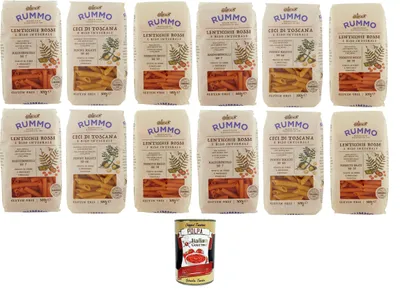 Produktbild von Rummo Testpaket Glutenfreie Maccheroncelli N°7- Penne Rigate N°66- Pennette Rigate N°70 12 x 300gr + Italian Gourmet polpa 400g