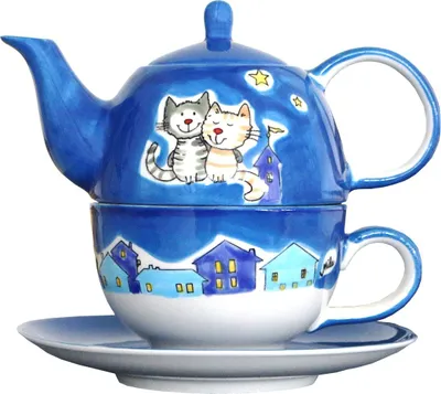 Produktbild von Mila Design 99425, Teekannenset, 400 ml, Blau, Keramik, 2 Tassen, 155 mm