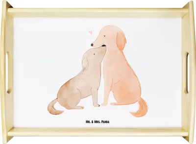 Produktbild von Mr. & Mrs. Panda Tablett Hunde Liebe - Weiß - Geschenk, Kuscheln, Deko, Hund, Sprüche, aus holz, Serviertablett, Holztablett, Verliebt, Dekotablett, Herz